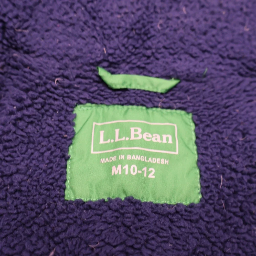 LL Bean Down Jacket Youth Medium 10-12 Green Colorblock Insulated Puffer Winter
